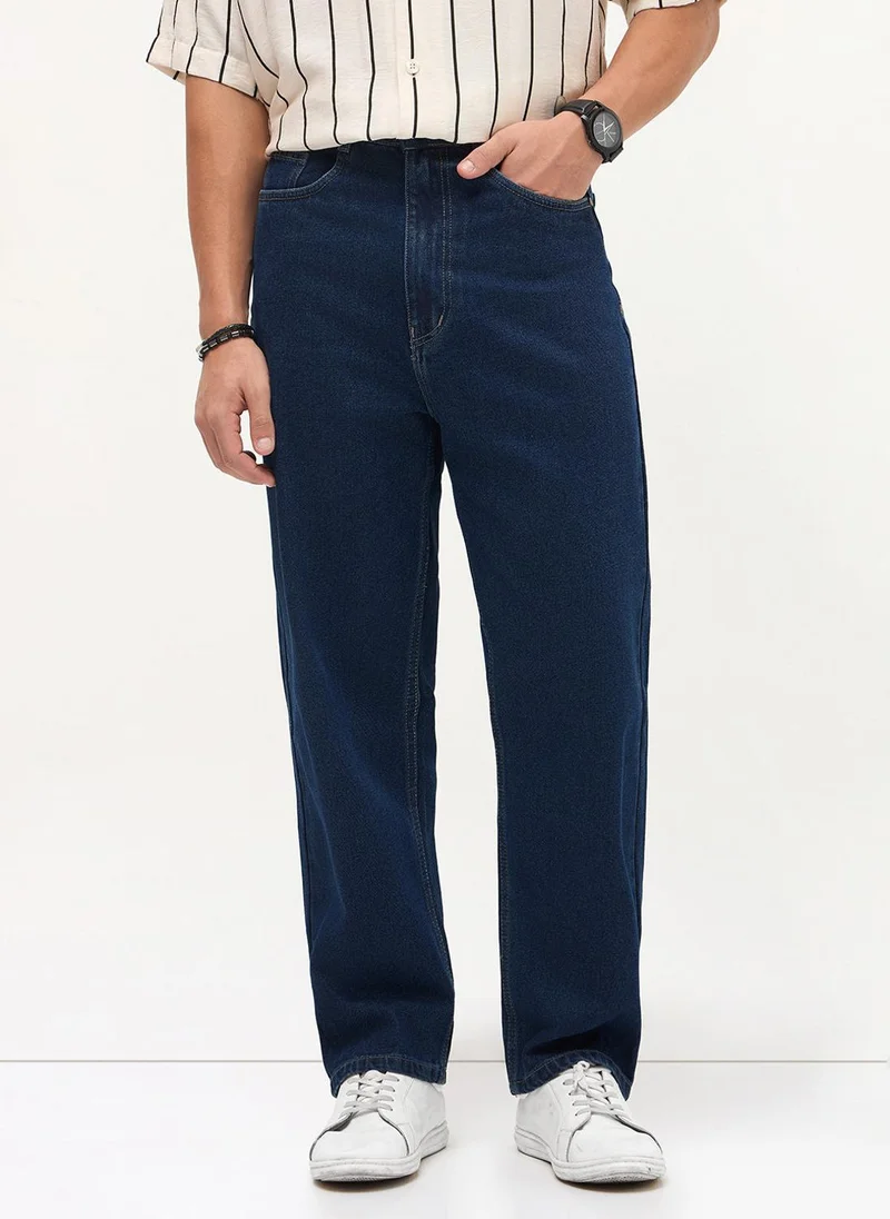 Urbano Fashion  Urbano Fashion Men's Blue Loose Baggy Fit Washed Denim Jeans Non-Stretchable for Men | Best Price UAE